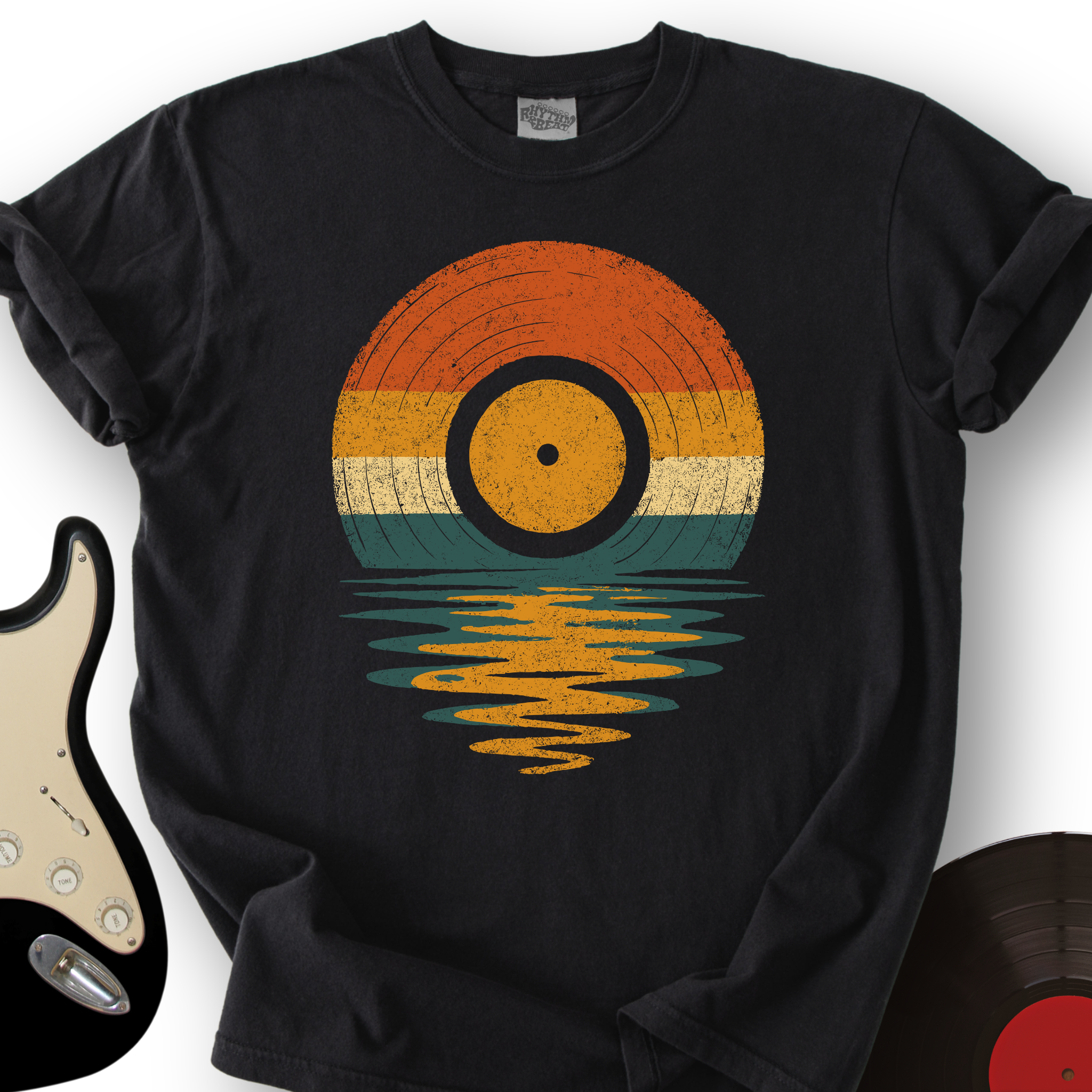 1323_RetroVinylSunset_T ShirtMockups_Black