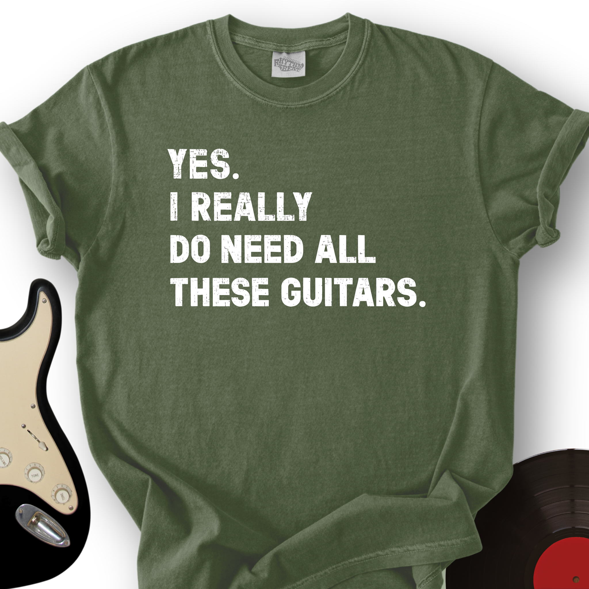 1498_NeedAllTheseGuitars_T ShirtMockups_MilitaryGreen