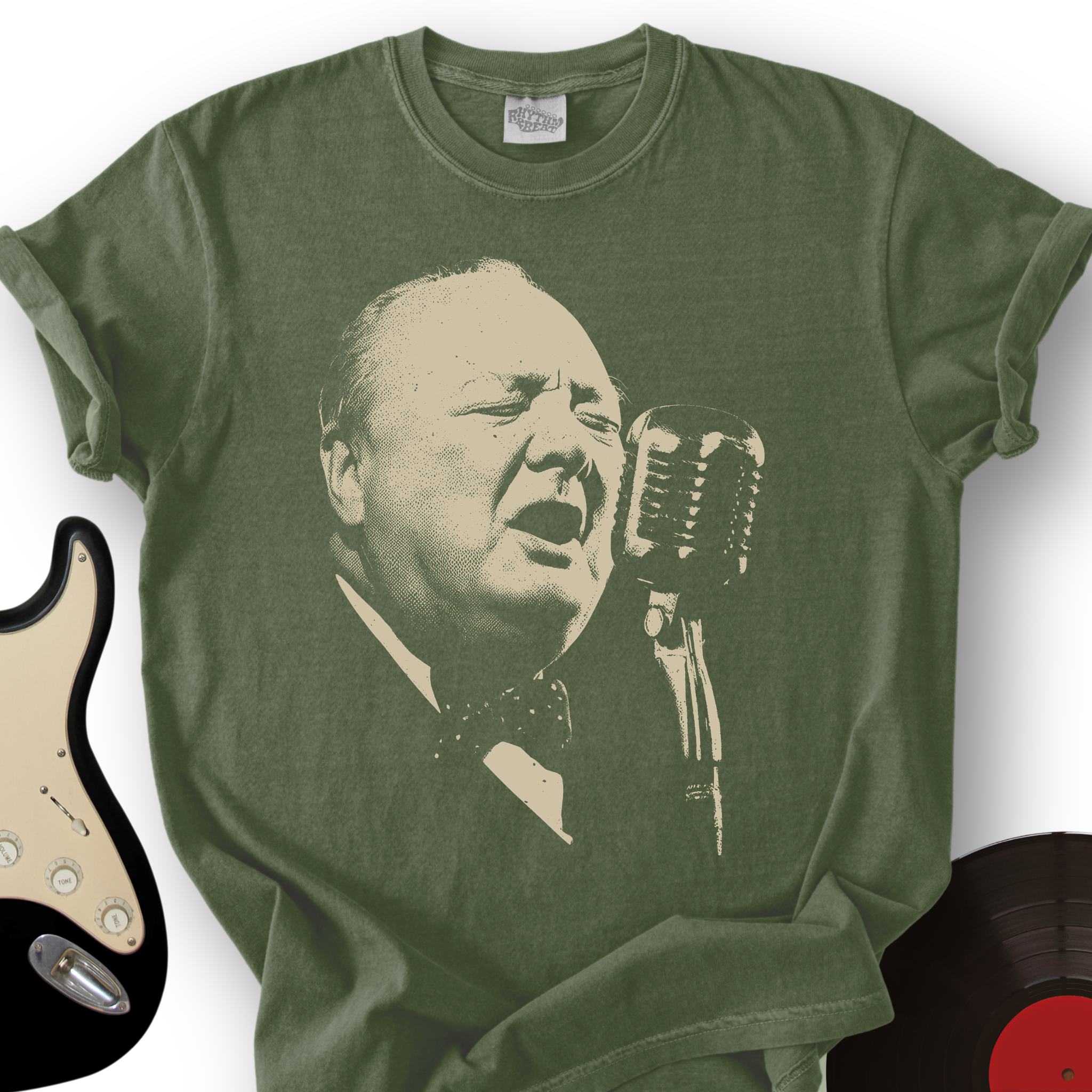 1945_ChurchillSingsTheBlues_T ShirtMockups_MilitaryGreen