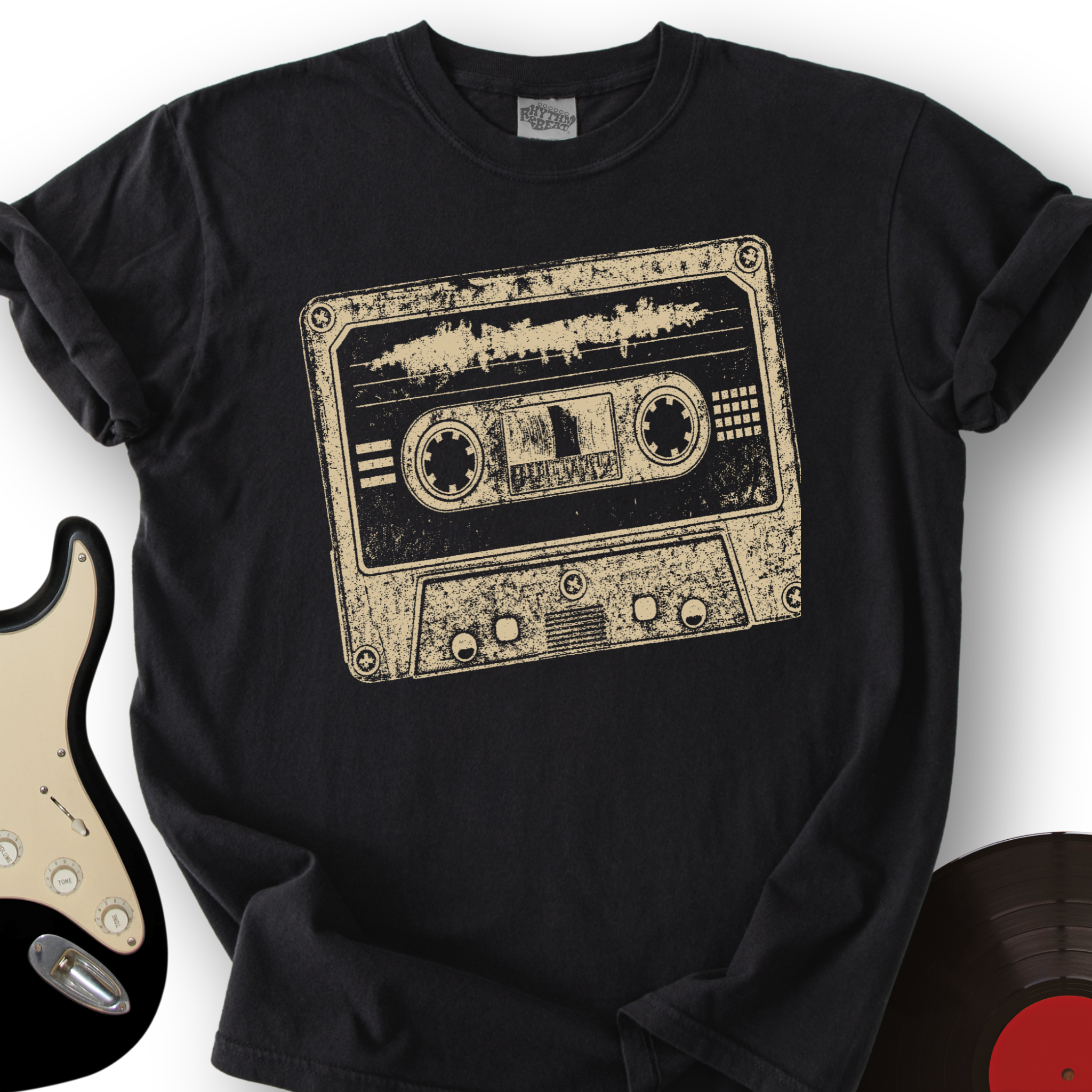 2078_CassetteGrungeStamp_T ShirtMockups_Black