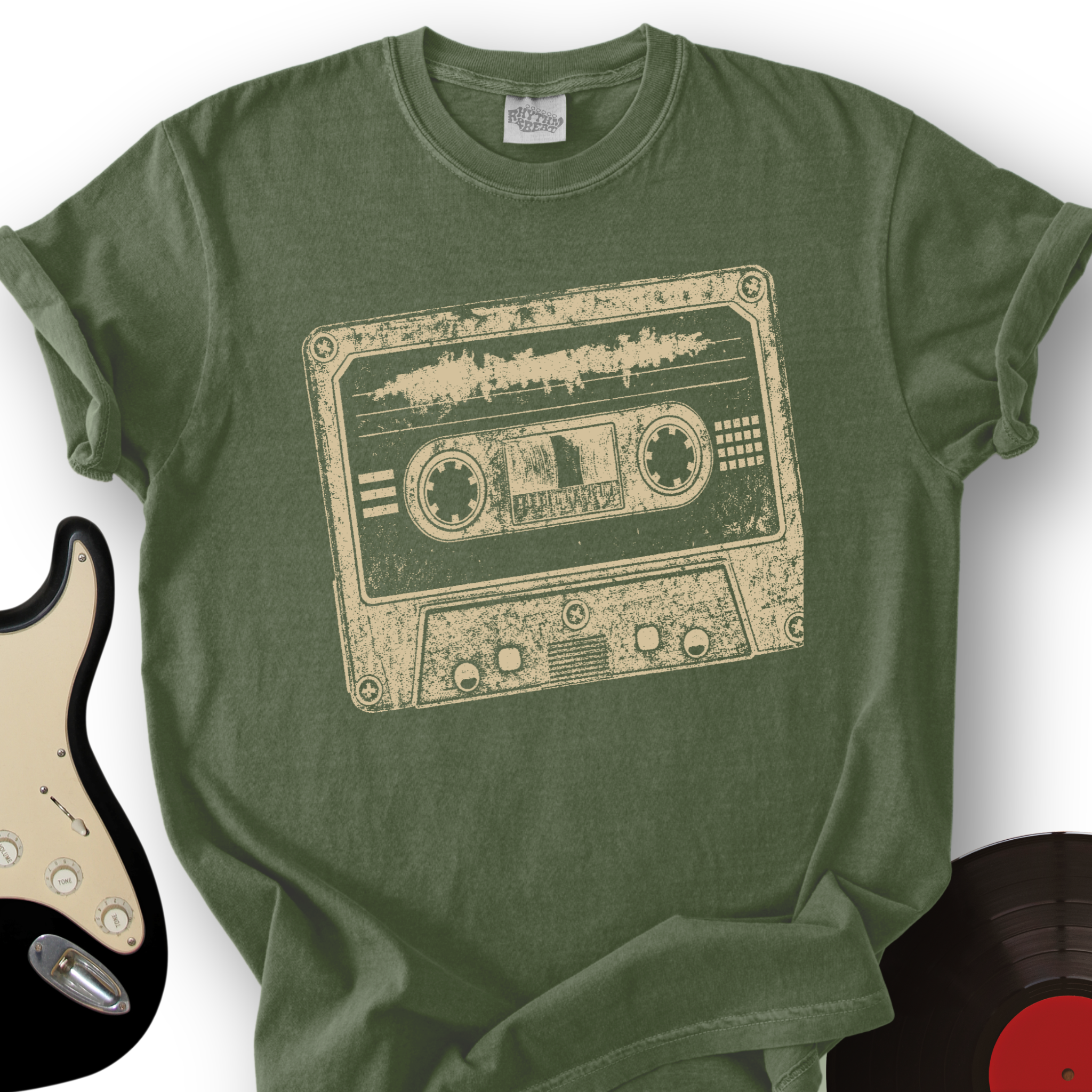 2078_CassetteGrungeStamp_T ShirtMockups_MilitaryGreen