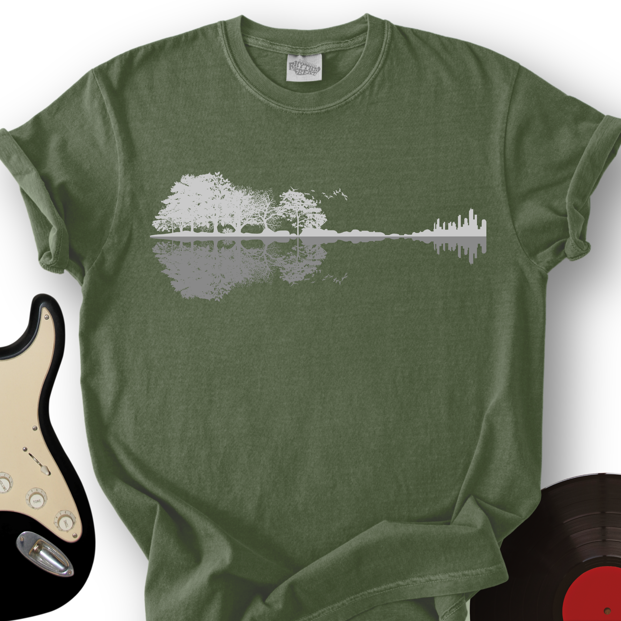 103_ForestGuitar_T ShirtMockups_MilitaryGreen