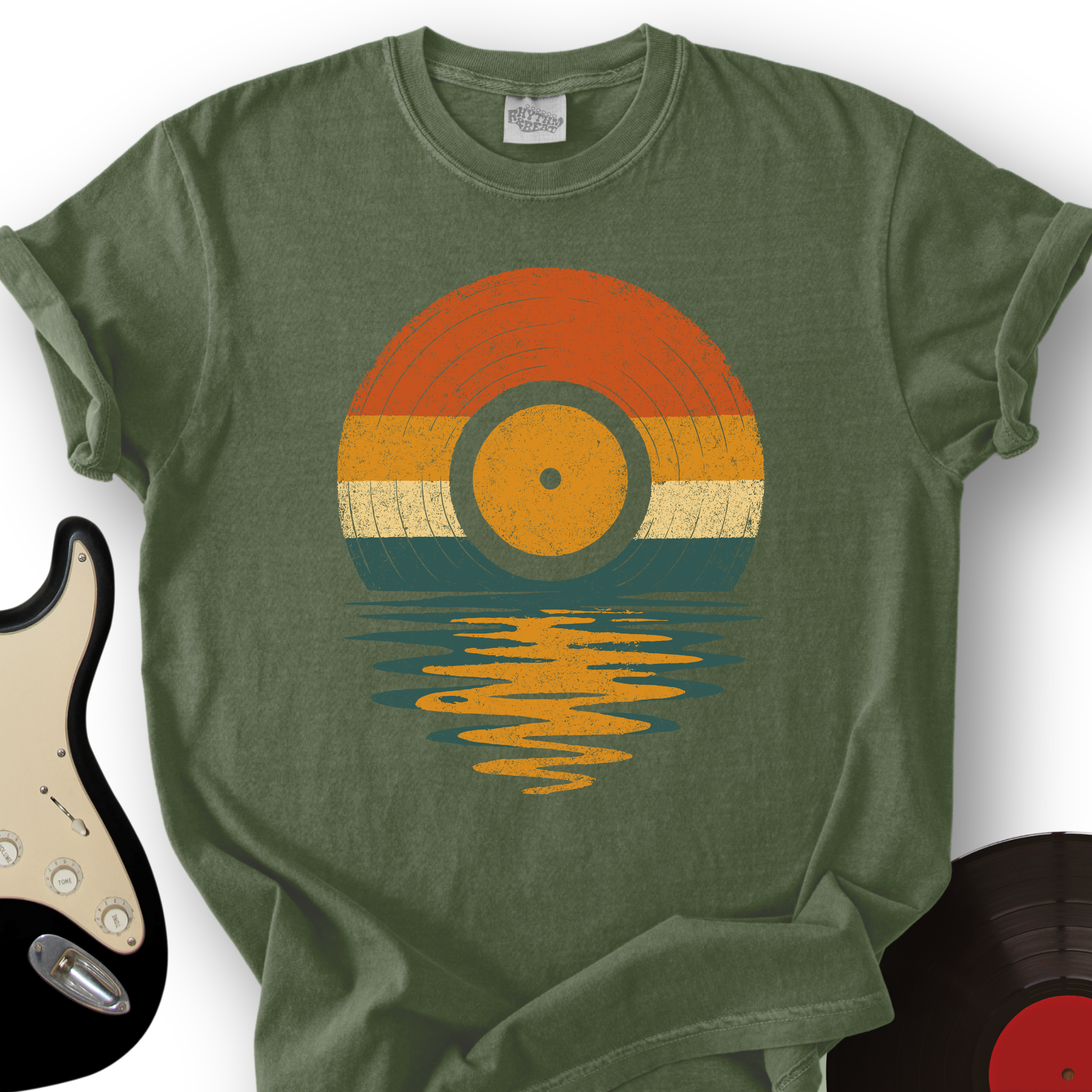 1323_RetroVinylSunset_T ShirtMockups_MilitaryGreen