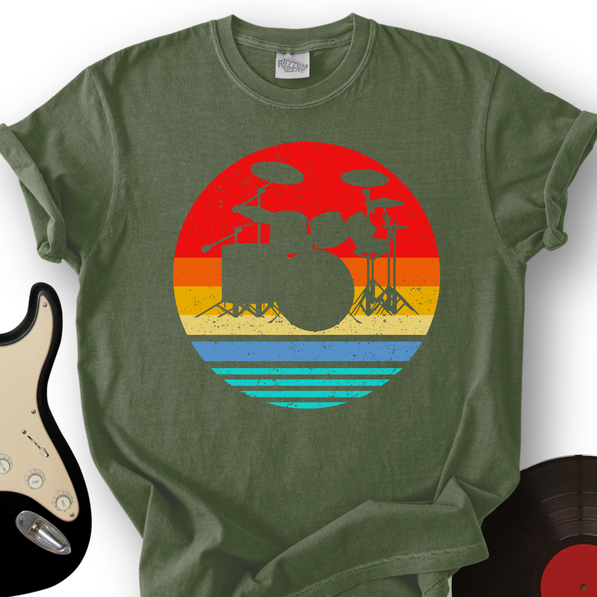 490_VintageDrumSet_T ShirtMockups_MilitaryGreen